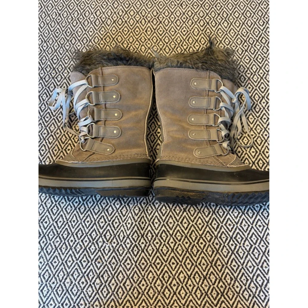 Sorel Joan of Arctic Waterproof Winter Boots Grey Faux Fur NL3481-052 Womens 8